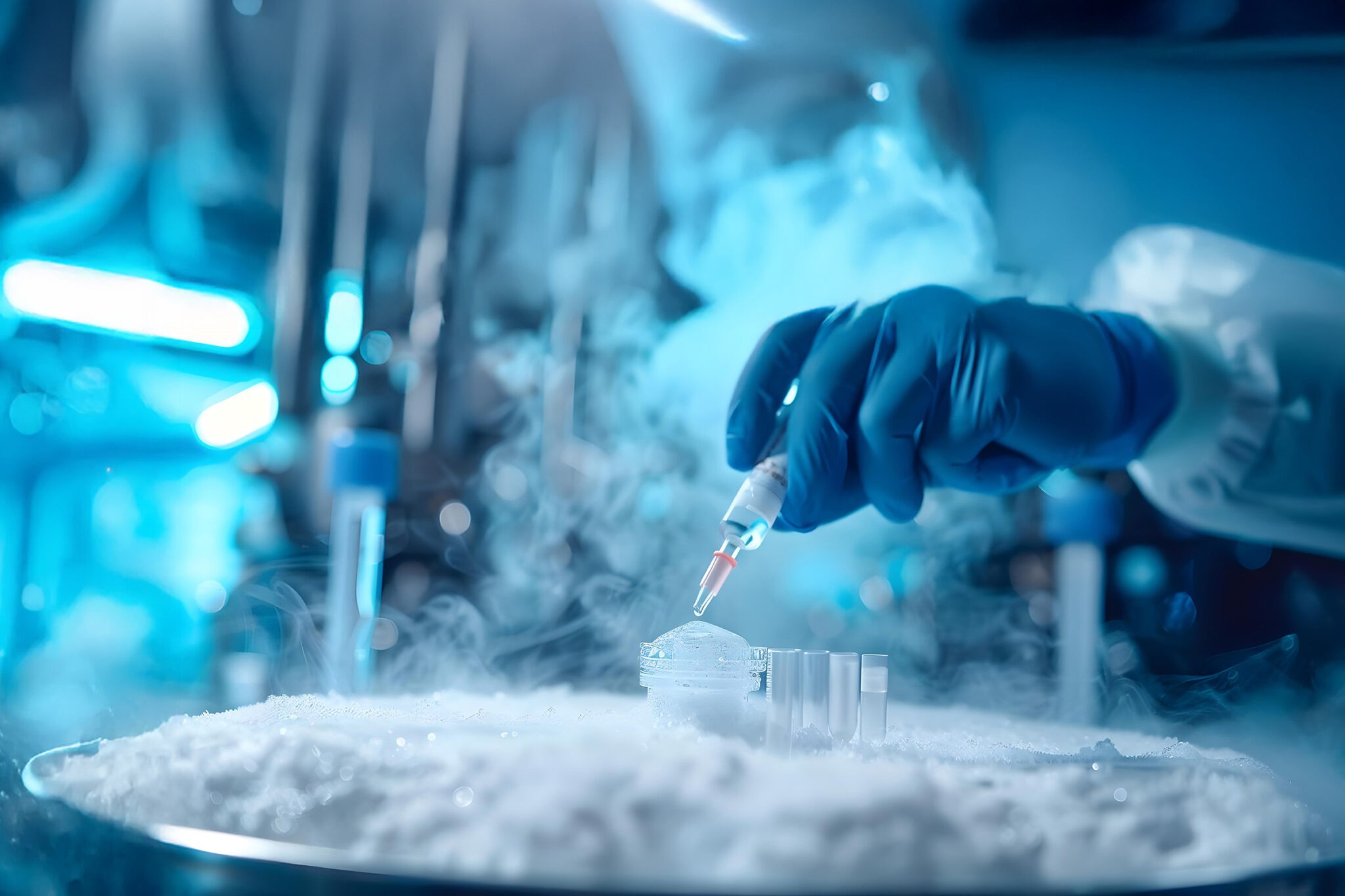 Technician injecting cryopreservation fluid into body to prevent